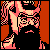 Pixelated static icon of a character with black hair and pinkish-red accents against an orange background, rendered in low-resolution 8-bit style.