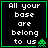 Four identical black square with green borders display white pixelated text 'All your base are belong to us' and a small green alien icon in the bottom-right corner of each