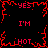 Pixelated red text and jagged lines on black background with repeated phrases 'YES', 'I'M', 'HOT' in a
