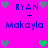 Pixelated icon with bright pink background displaying 'RYAN + Makayla' text and heart symbols in gray and green.