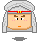 Four pixel-art character icons arranged in a , each with light skin, brown eyebrows, and white hair styled under a red-and-yellow headband