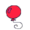 Animated contact sheet of a red balloon icon with confetti and streamers across five frames showing sequential animation changes.