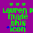 Green pixelated text on purple background with three green hearts above and two blue stars below, reading 'lauren p made this icon' in blocky font.
