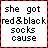 pixelated text with red and black text on white backgrounds, bordered by red and black checkered patterns