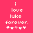 Pixelated text on a solid pink background with five white hearts below, one heart is light pink.