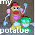 Pixelated character with brown body, red nose, pink ears, and green clothing holding a blue object against dark background.