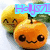 Pixelated cartoon fruit and dinosaur with text overlays on a white background, featuring a smiling orange fruit, yellow fruit, and green dinosaur with a blue text box containing purple characters.