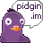 Pixelated purple bird with large white eyes and orange beak, speaking in a speech bubble containing 'pidgin.im' text.
