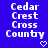 Blue background with white pixelated text 'Cedar Crest Cross County' and a white pixelated heart symbol at bottom right.