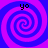 Four identical spiral patterns arranged in a with purple and blue hues, each containing the text 'yo' at top center