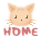 Four pixelated cat head icons arranged in a 2x2 contact sheet with 'HOME' text below each, showing subtle eye expression changes across frames.