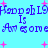 Pixelated blue text on cyan background with pink plus signs, repeating 'Hannah Is Awesome' in two