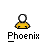 Pixelated icon shows a yellow figure with white head, transitioning through flame and light effects while text below reads "Phoenix".