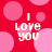 Red background with pink circles and white text reading "I Love you" in pixelated font.