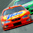 A red race car with blue and yellow accents is depicted in motion against a gray background, emitting green smoke from its rear.