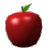 Six red apples with green stems arranged in two on a gray background, each apple showing slight variations in shape and lighting