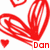 Red hand-drawn style hearts and small heart shapes on white background with red text "Dan" at bottom center.
