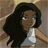 Static 48x48 pixel buddy icon depicting a cartoon character with long black hair wearing a white sleeveless top against a brown background.