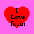 Four identical red heart-shaped icons with black text "I Love John" on a pink background, arranged in a