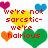 Pixelated icon with six distinct sections displaying text and heart symbols in various colors.