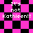 Pixelated text "It's not Kathleen!!!" appears on a black and pink checkered background with diamond-shaped patterns.