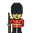 Pixel art of a figure in red coat and black bearskin hat holding a long rifle against gray background.