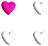 heart-shaped icons in white and bright pink on a gray background, with some hearts appearing to animate between frames