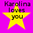 Yellow star with "Karolina loves you" text on bright pink background, four identical static views arranged in a