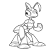 Pixelated grayscale character with rabbit ears, one eye visible, standing with arms crossed and a curved tail.