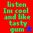 Green pixelated text on colored backgrounds with star symbols, displaying 'listen Im cool and like tasty gum' in four variations.