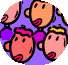 Animated circular icon with repeating cartoon faces on purple background, one face changes expression and pose across frames.