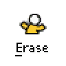 Animated contact sheet showing 14 sequential frames of a yellow stick figure erasing motion against gray background with "Erase" text below each frame.