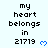 Pixelated text reads 'my heart belongs in 21719' with a blue heart symbol, displayed in a of repeated identical frames on a light background