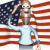 Animated sequence of a cartoon figure in light blue shirt saluting against American flag background with red and white stripes.