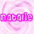 Two side-by-side pixelated images display the name 'natalie' in contrasting colors against swirling backgrounds.