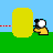 Animated pixel art sequence showing a character in red clothing moving toward and taking cover behind yellow bunkers while another character remains stationary.