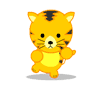Animated orange tiger with black stripes in various walking and standing poses on a gray background.