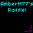 Pixelated cyan text 'AmberM77's Raffle!' repeats across black background with pink star animations.