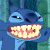 A pixelated contact sheet showing two frames of an animated icon featuring Stitch from Lilo & Stitch on the left and green text reading "Original Icons .com" on a dark green background on the right.