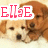 Pixelated image of a dog's face with a red text overlay reading "ELLE" on a white background.