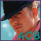 Four -arranged show a person in dark fedora and striped shirt with varying expressions, each overlaid with teal 'AOB' text