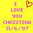Yellow background with pink pixelated text reading "I LOVE YOU CHRISTINA 11/6/07" and a red heart symbol above the word "LOVE".