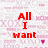 Red text on a white background with pink XOXO and heart patterns, displaying 'All I want for Christmas is ... YOU <333'.