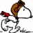 A 48x48 pixel animated contact sheet showing two frames of a Snoopy cartoon icon with green text branding on the right side.