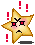 Pixelated star-shaped icon with angry expression, red exclamation marks surrounding it on gray background.
