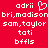 Red background with white text listing names and a light blue heart symbol; the heart is animated.