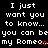 Pixelated text repeats across a black background with red heart symbols replacing 'o' in 'Romeo', forming a wordwall of romantic declarations.