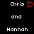 Pixelated text displays 'Chris' with a red heart symbol, 'and', and 'Hannah' on a black background.
