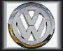 Animated sequence of a circular VW logo with stylized 'V' and 'W' letters, showing color variations from silver to gold to blue across frames.