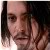 Pixelated close-up of a person with long dark hair, light skin, and a neutral expression, set against a dark background with light edges.